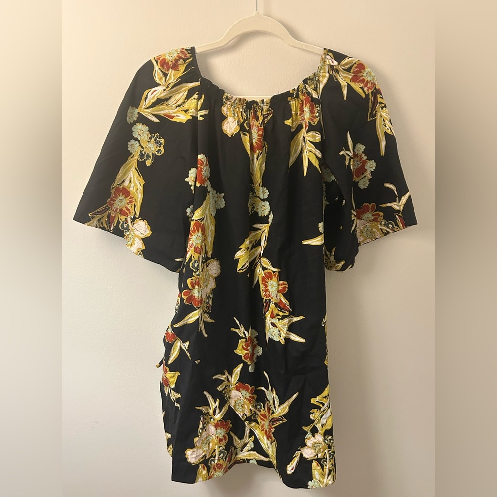 Free People Jodie Black Tunic Dress with Floral Print